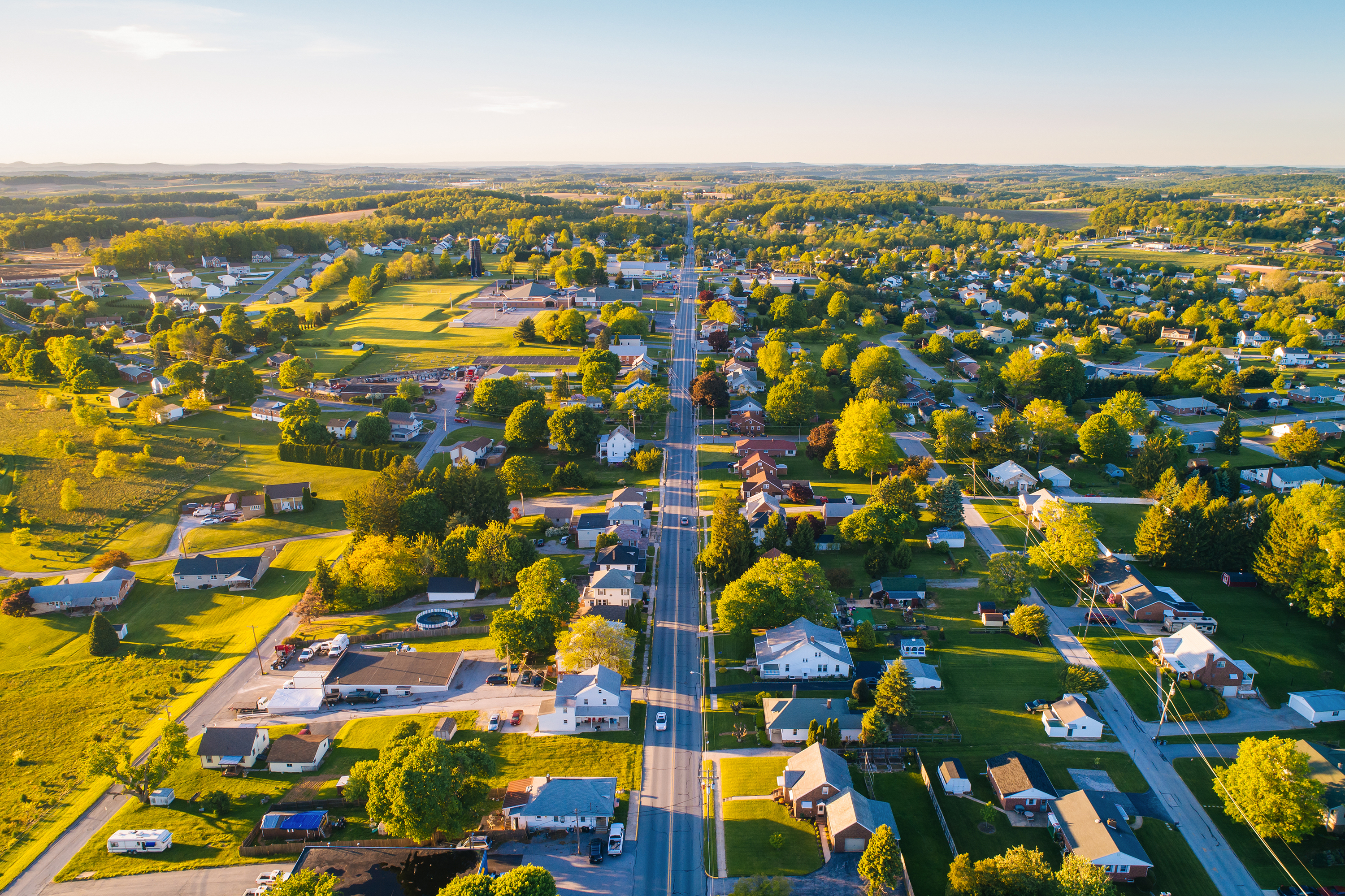 aerial view of a PA town